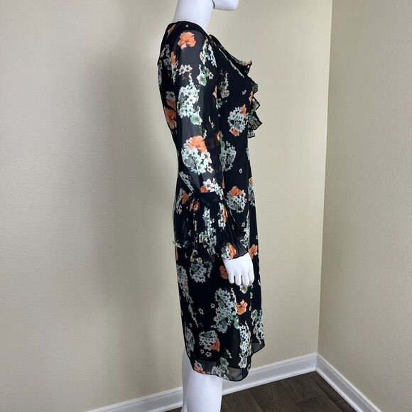 Mikael Aghal Women's Size 2 Floral Ruffle Pleated Sheer Dress Chiffon Victorian - Picture 11 of 13